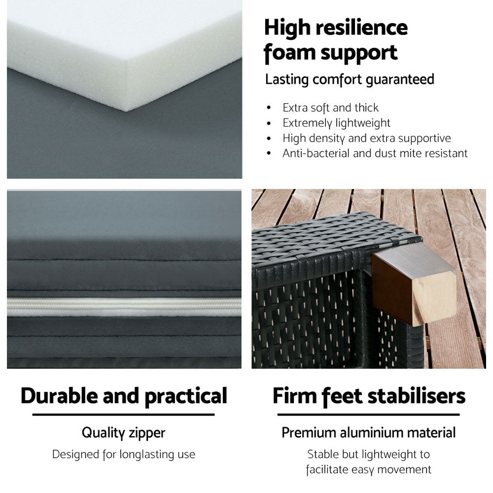 Toorak Deluxe Sun Lounge with Wheel - Black